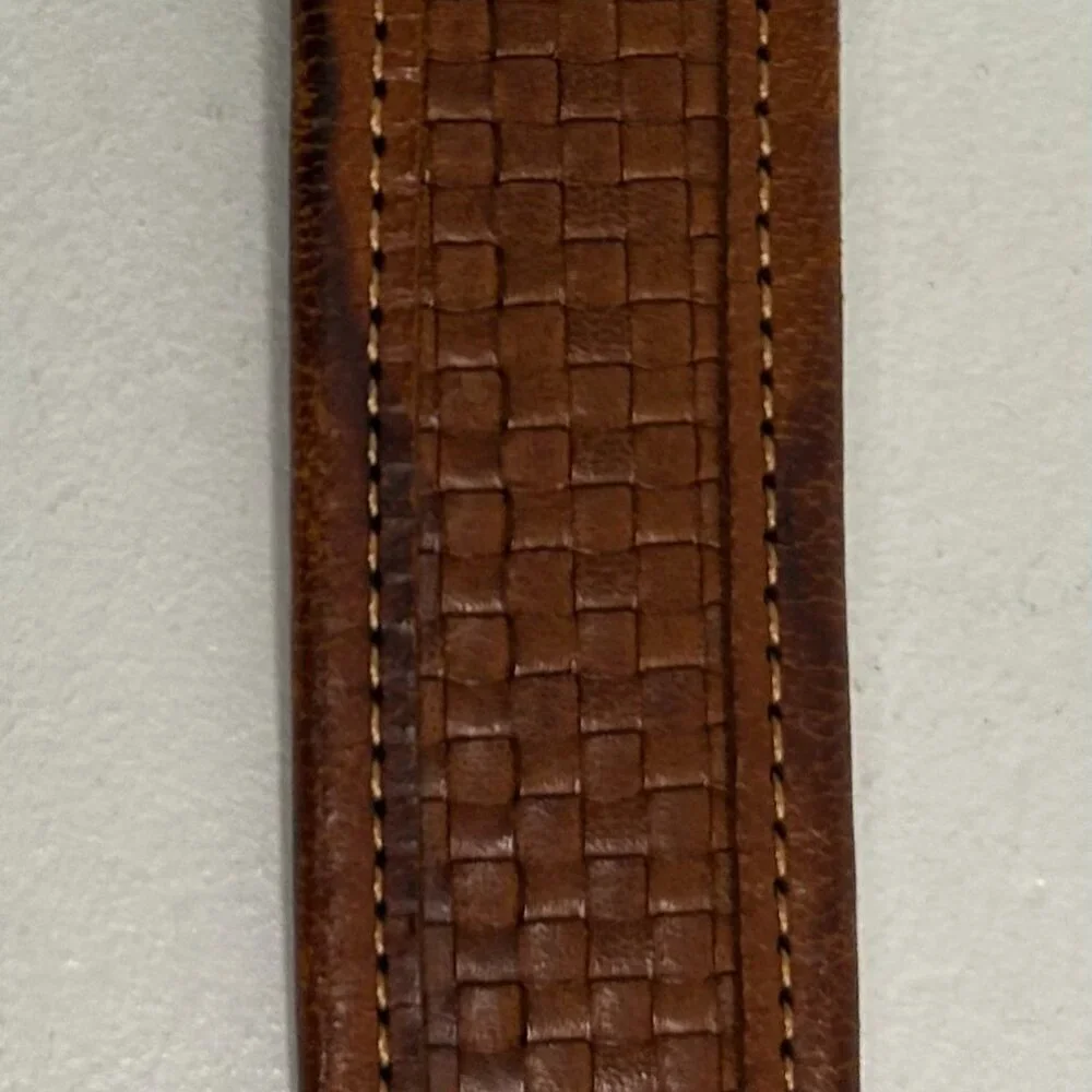 Coach Leather Designer Belt 3855 British Tan Basket Weave Brass Buckle 36